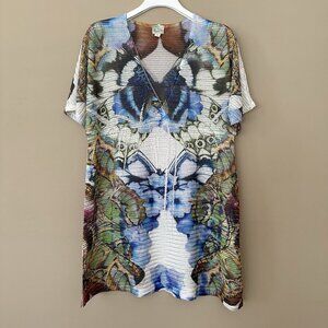 Boho One World Butterfly Swimsuit Cover Up Women L Floral Beach Bohemian Hippie